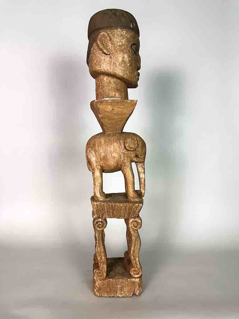 Ashanti Male Head on Elephant Fetish Tower Spirit Statue | 33"