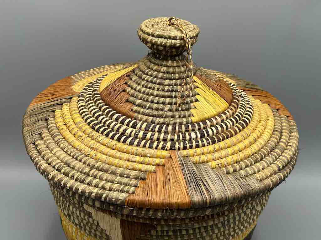 Large Covered Batwa Raffia Basket - Uganda