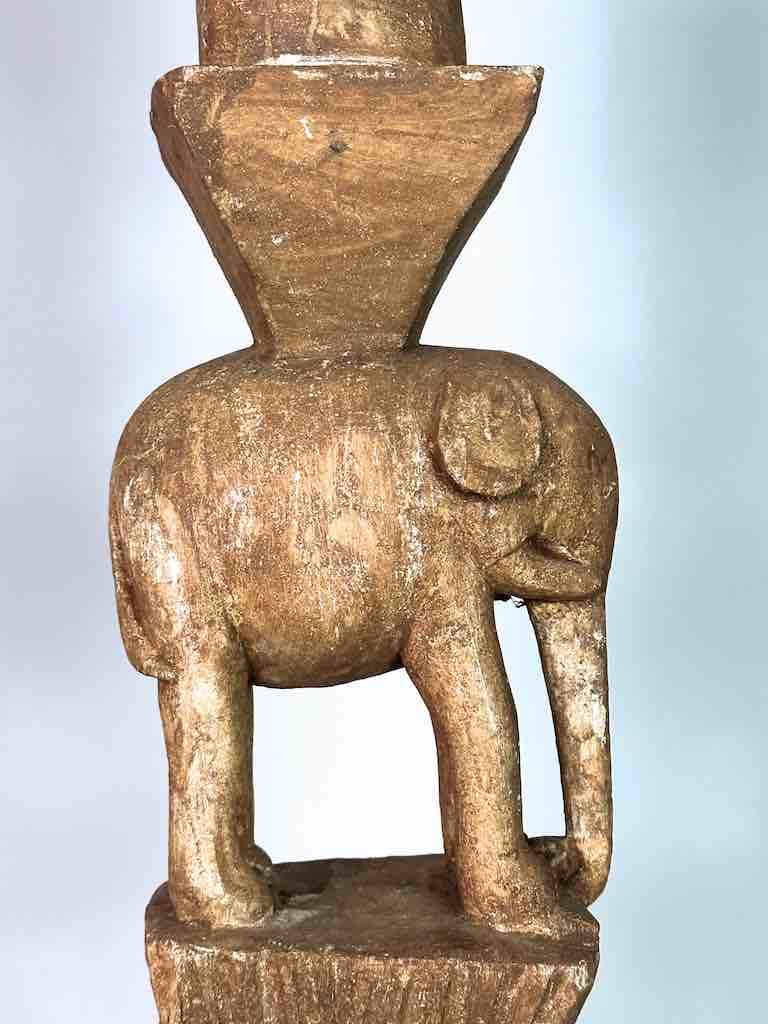 Ashanti Male Head on Elephant Fetish Tower Spirit Statue | 33"