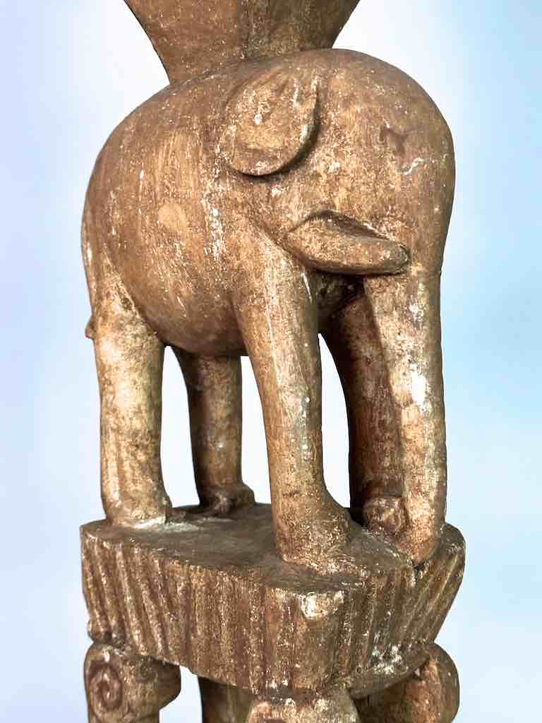 Ashanti Male Head on Elephant Fetish Tower Spirit Statue | 33"