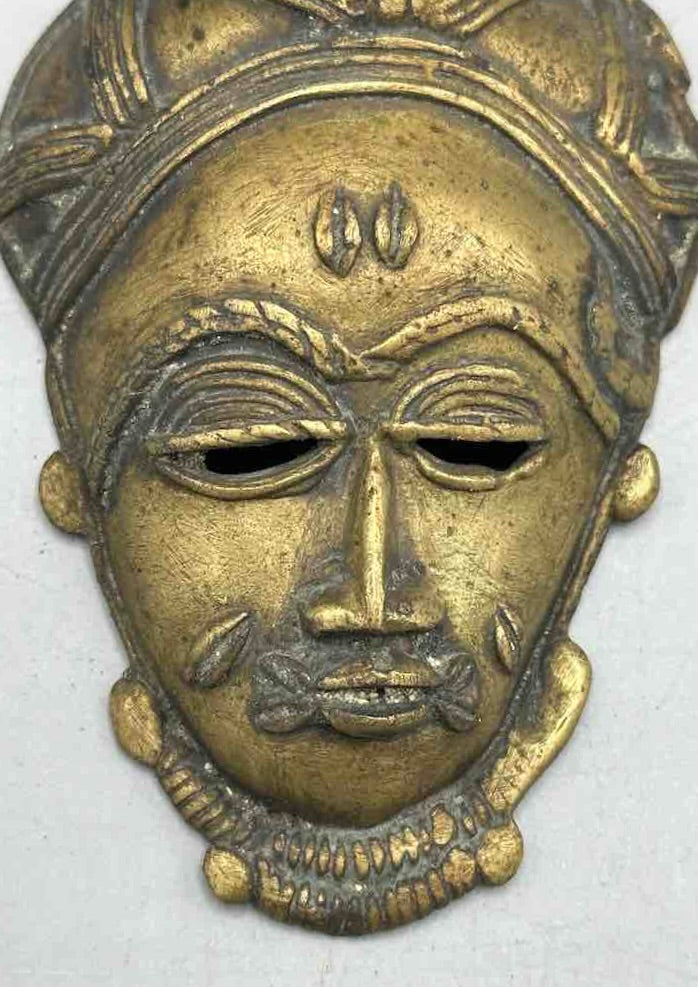 Large Exceptional African Baule Brass Mask Pendant - Ivory Coast