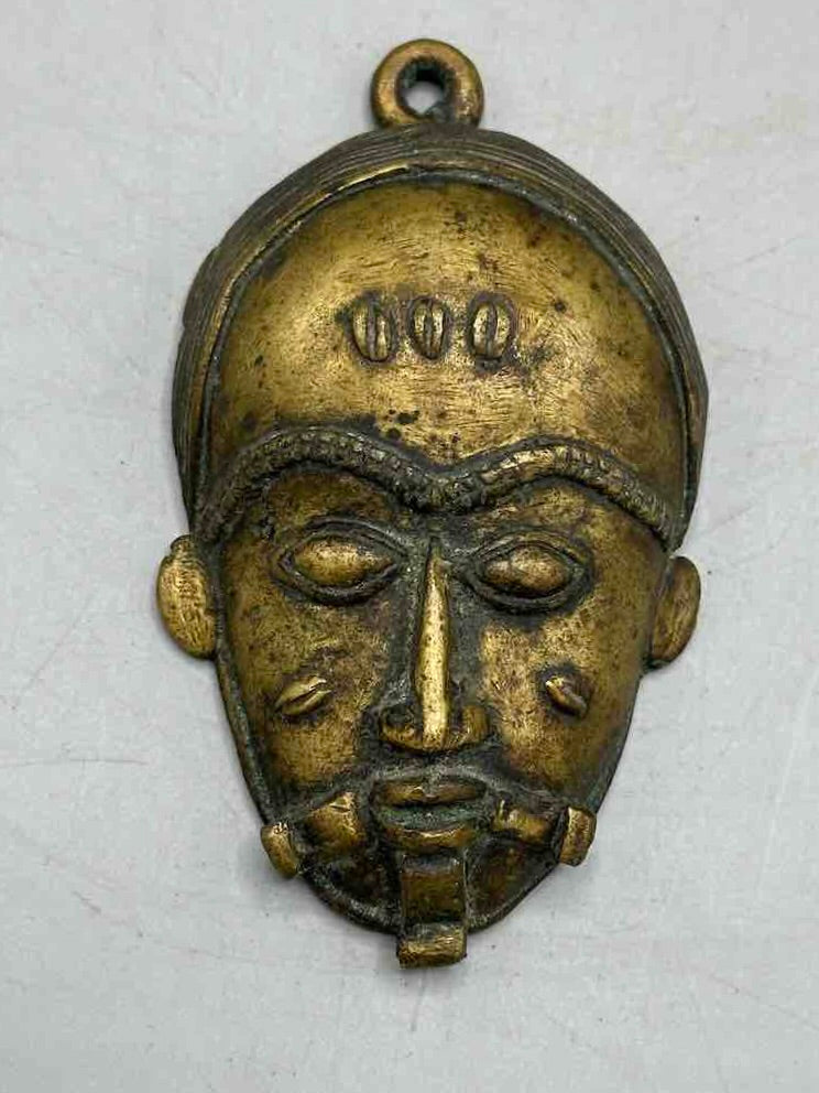 Large Exceptional African Baule Brass Mask Pendant - Ivory Coast