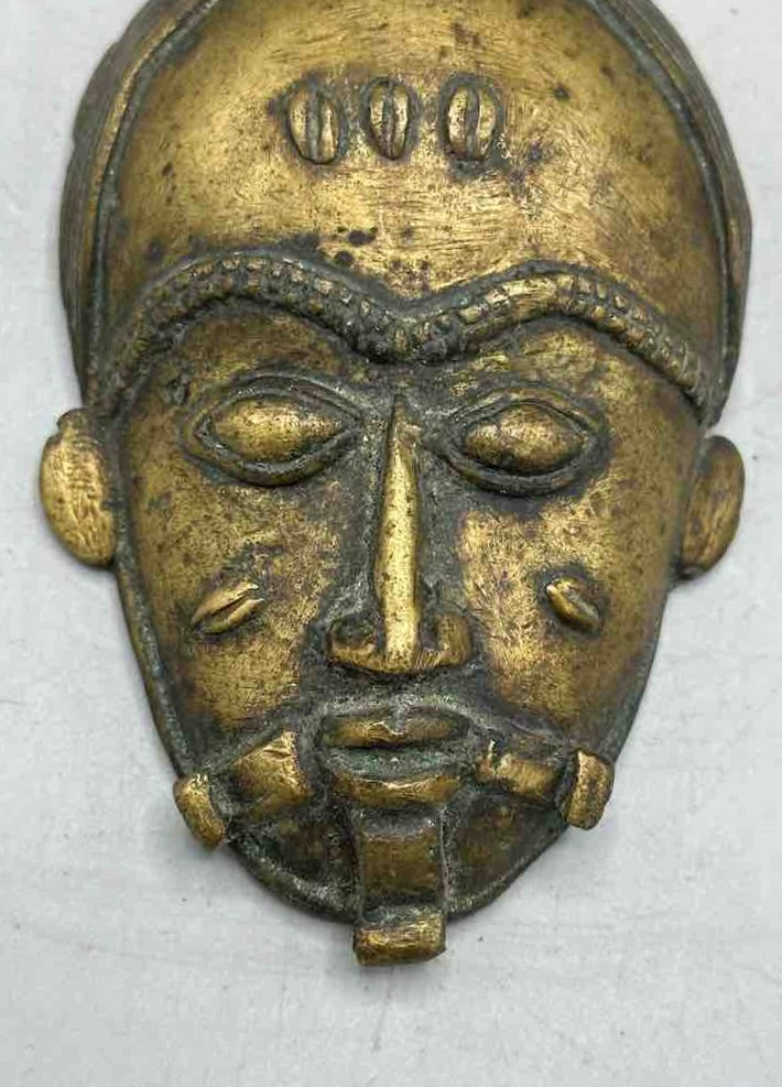 Large Exceptional African Baule Brass Mask Pendant - Ivory Coast
