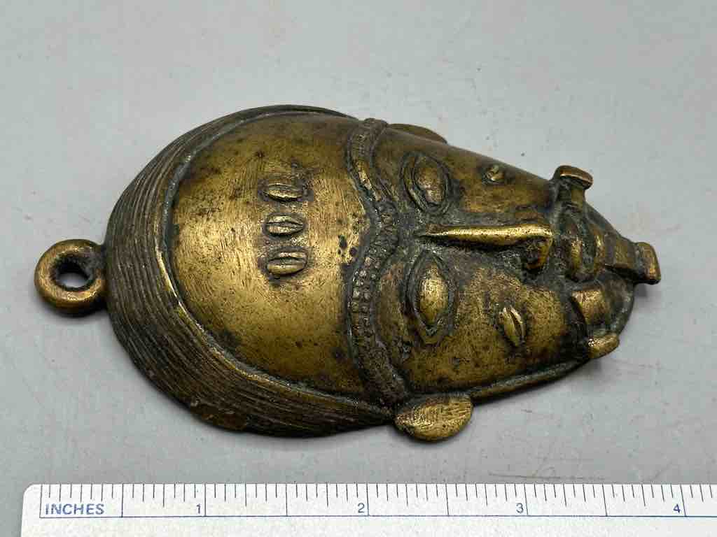 Large Exceptional African Baule Brass Mask Pendant - Ivory Coast