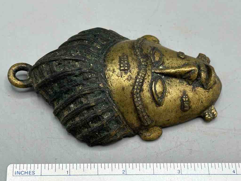 Large Exceptional African Baule Brass Mask Pendant - Ivory Coast