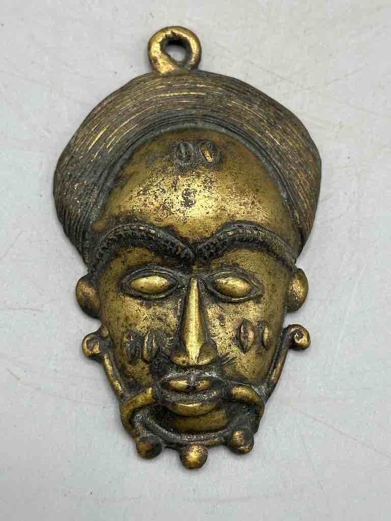 Large Exceptional African Baule Brass Mask Pendant - Ivory Coast