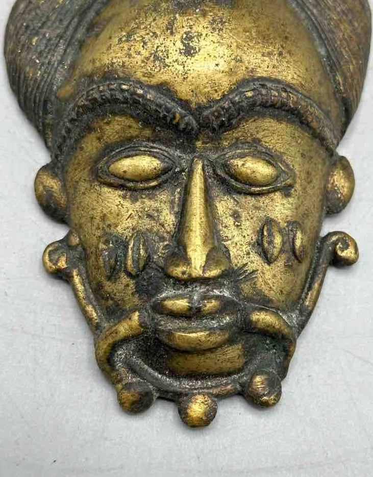 Large Exceptional African Baule Brass Mask Pendant - Ivory Coast