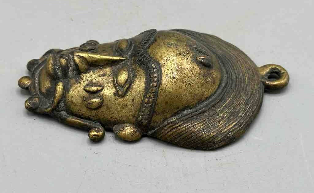 Large Exceptional African Baule Brass Mask Pendant - Ivory Coast