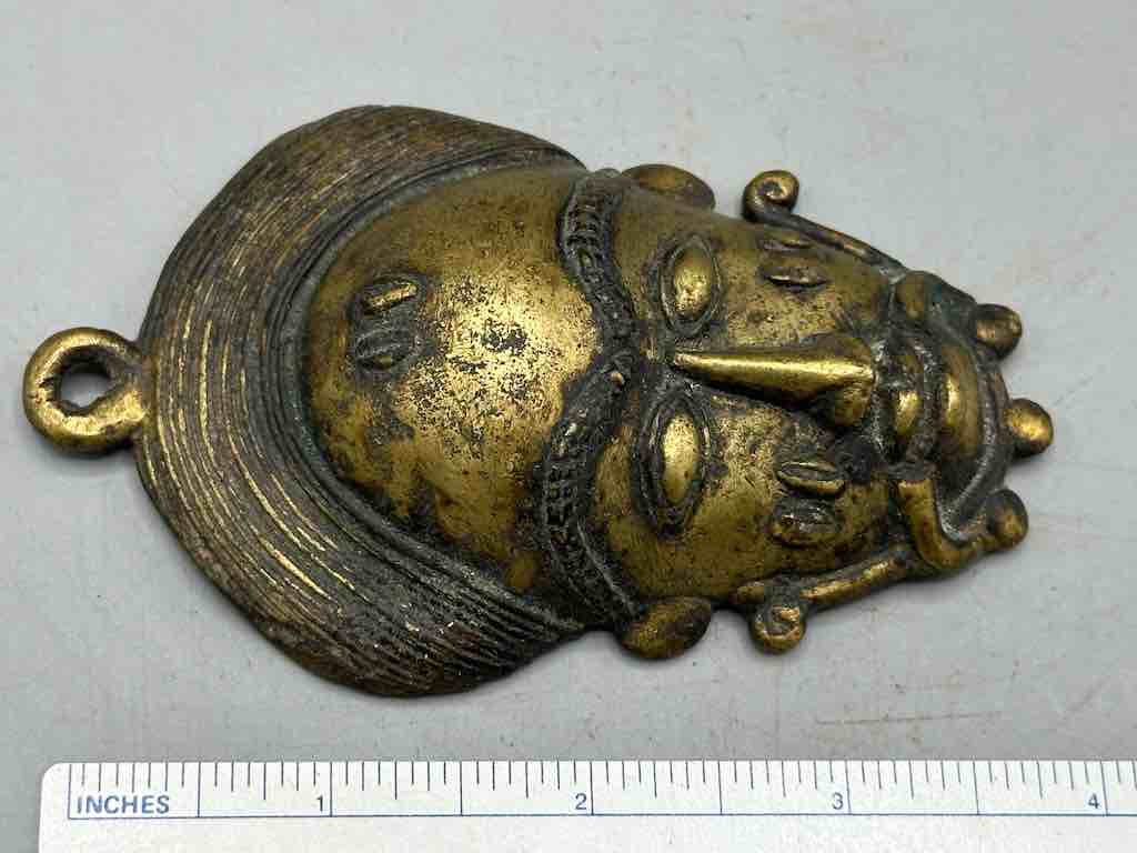 Large Exceptional African Baule Brass Mask Pendant - Ivory Coast