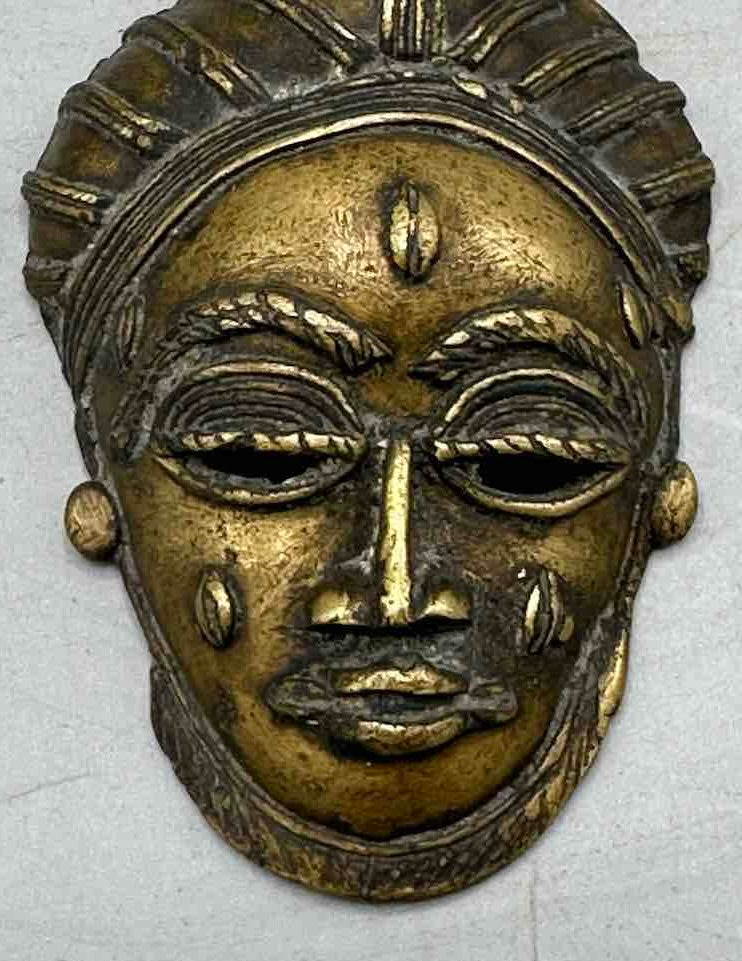 Large Exceptional African Baule Brass Mask Pendant - Ivory Coast