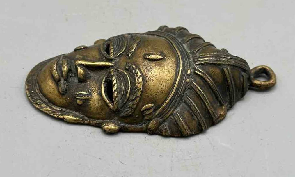 Large Exceptional African Baule Brass Mask Pendant - Ivory Coast