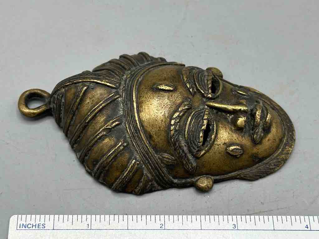Large Exceptional African Baule Brass Mask Pendant - Ivory Coast