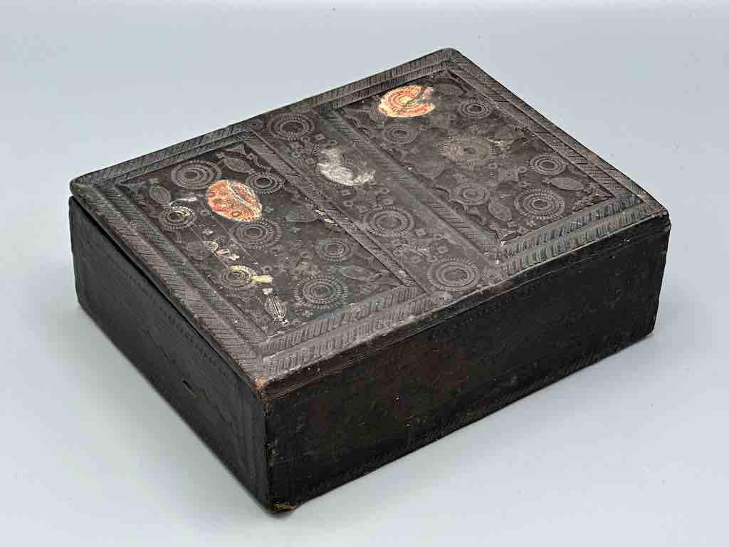 Vintage Tooled Leather Wooden Tuareg Rectangular Box from Niger, Africa