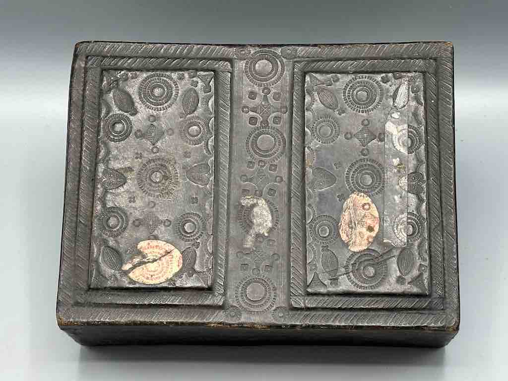 Vintage Tooled Leather Wooden Tuareg Rectangular Box from Niger, Africa