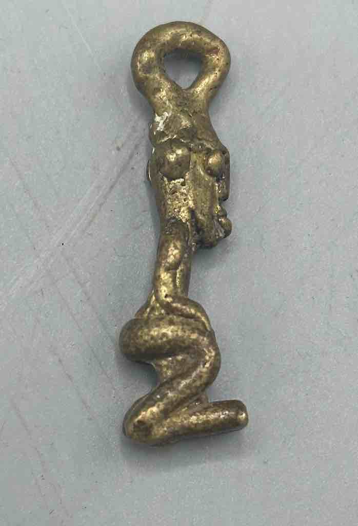 Vintage Small Brass Dogon Man Pendant on Single Strand Leather Cord Necklace