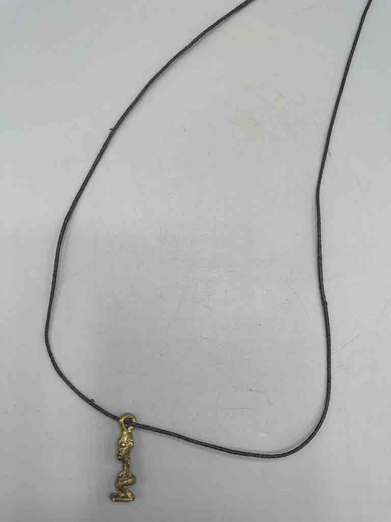 Vintage Small Brass Dogon Man Pendant on Single Strand Leather Cord Necklace