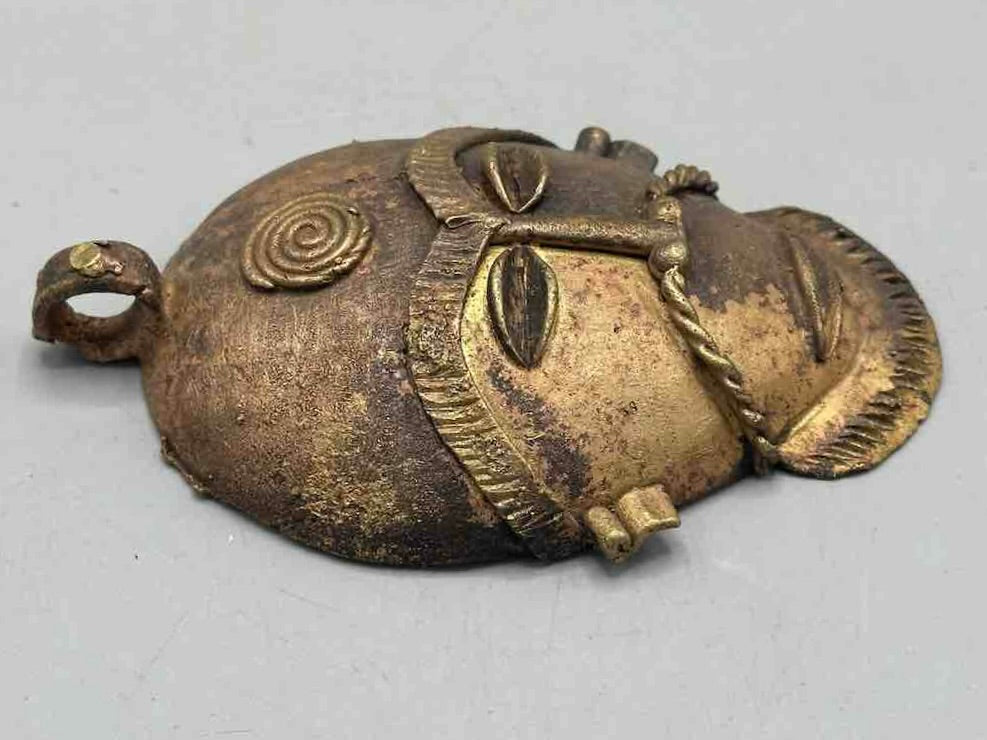 X-Large Heavy African Brass Bearded Mask Pendant - Ghana