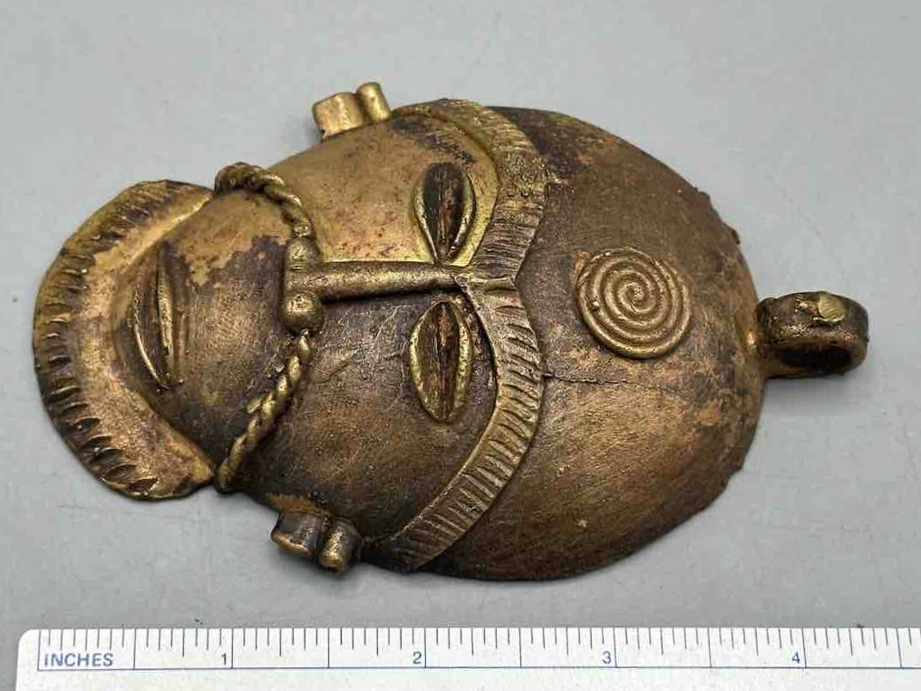 X-Large Heavy African Brass Bearded Mask Pendant - Ghana