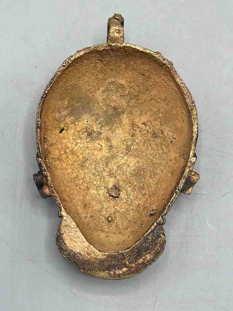 X-Large Heavy African Brass Bearded Mask Pendant - Ghana