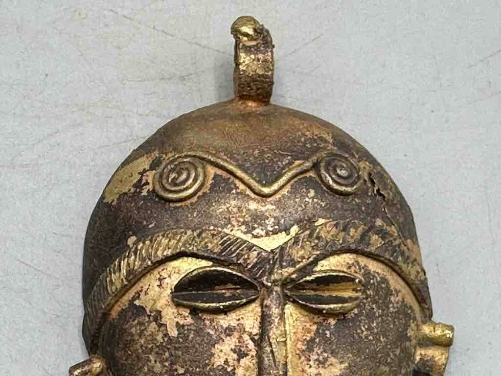 X-Large Heavy African Brass Bearded Mask Pendant - Ghana