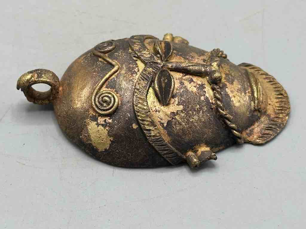 X-Large Heavy African Brass Bearded Mask Pendant - Ghana