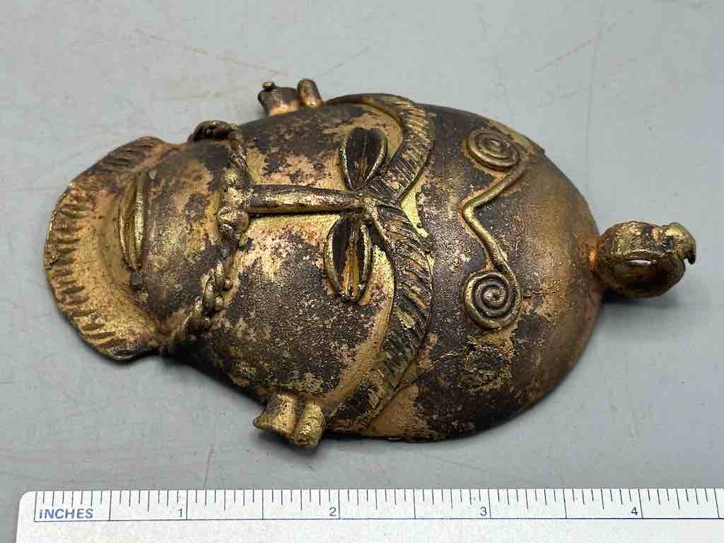 X-Large Heavy African Brass Bearded Mask Pendant - Ghana