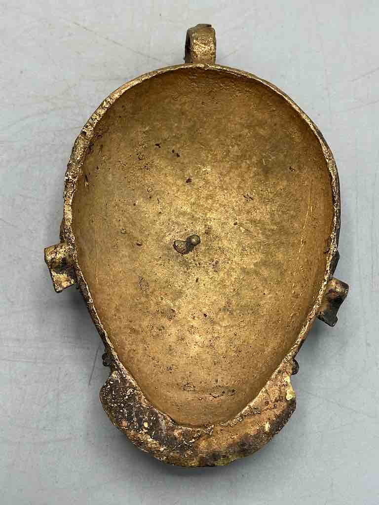 X-Large Heavy African Brass Bearded Mask Pendant - Ghana