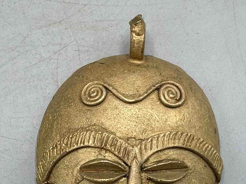 X-Large Heavy African Brass Bearded Mask Pendant - Ghana