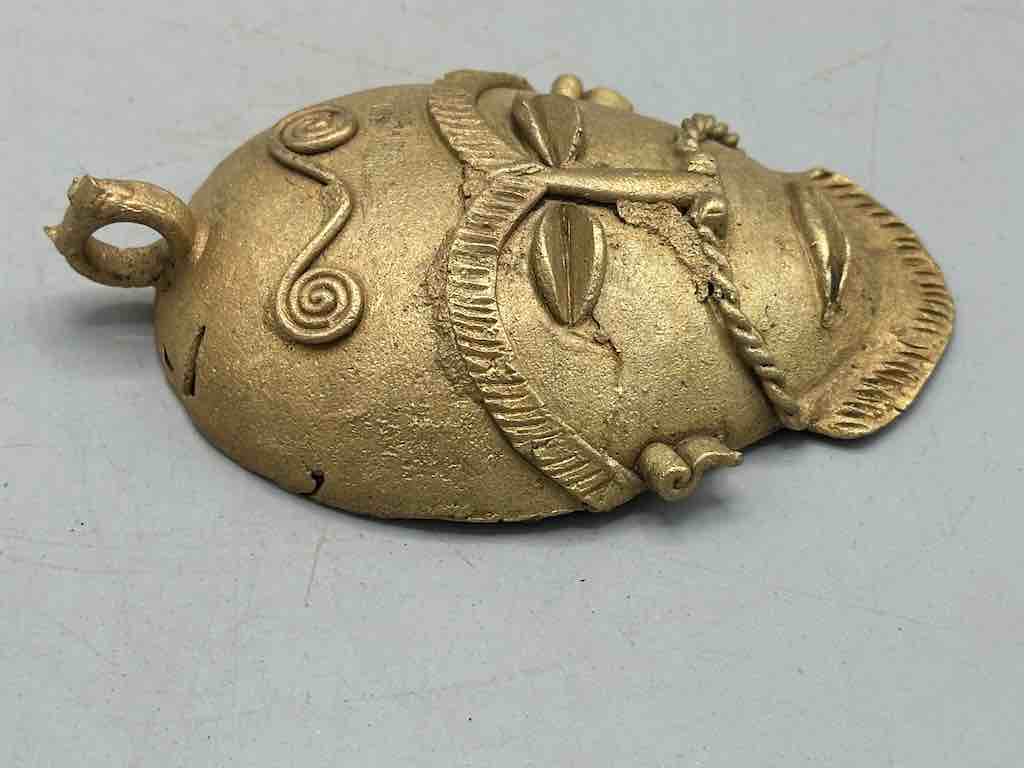 X-Large Heavy African Brass Bearded Mask Pendant - Ghana
