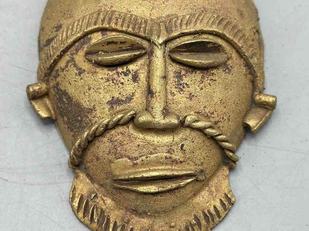 X-Large Heavy African Brass Bearded Mask Pendant - Ghana
