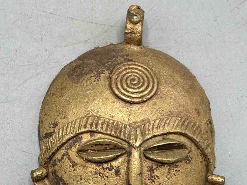 X-Large Heavy African Brass Bearded Mask Pendant - Ghana