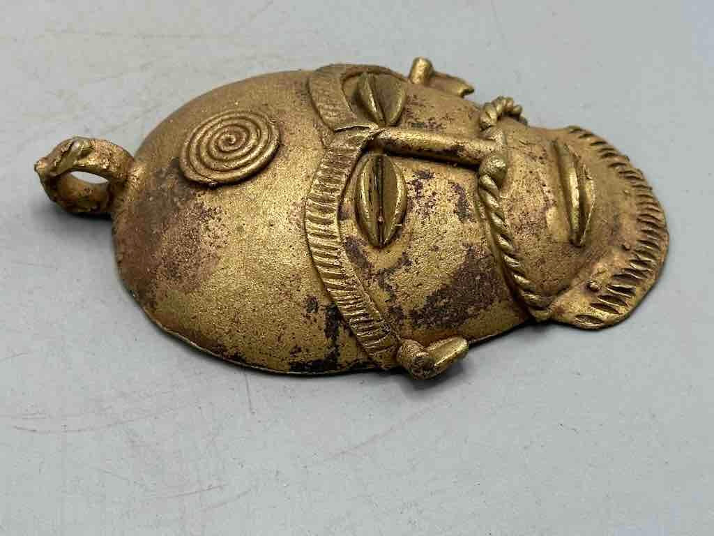 X-Large Heavy African Brass Bearded Mask Pendant - Ghana