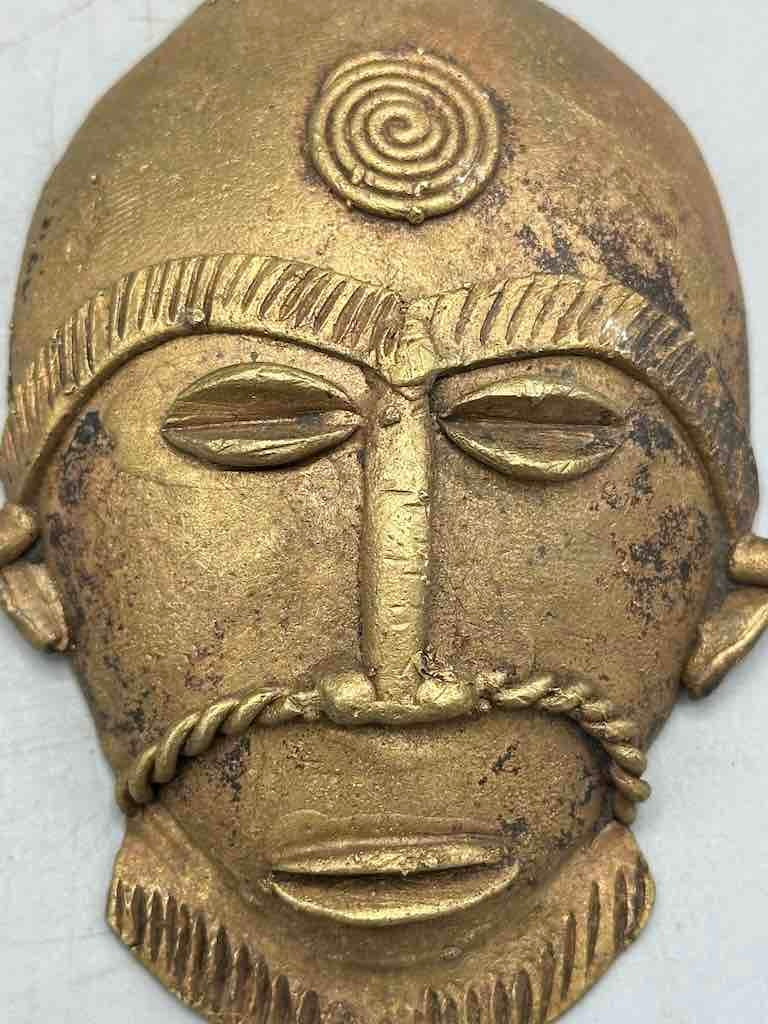 X-Large Heavy African Brass Bearded Mask Pendant - Ghana
