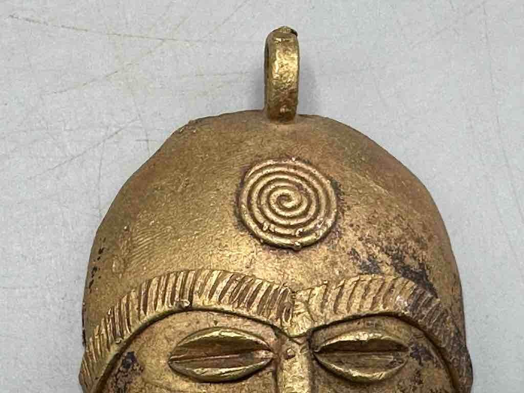 X-Large Heavy African Brass Bearded Mask Pendant - Ghana