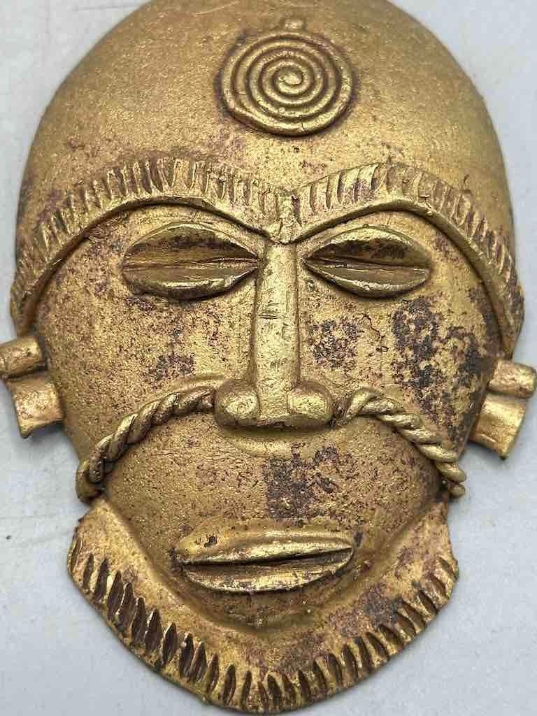 X-Large Heavy African Brass Bearded Mask Pendant - Ghana