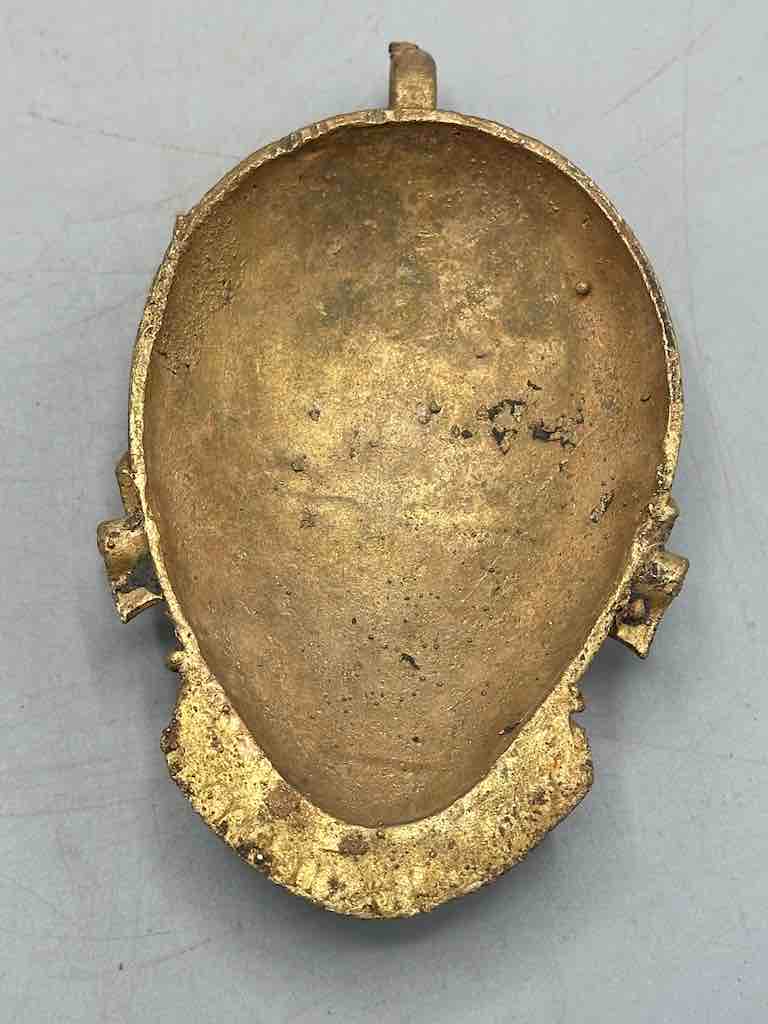 X-Large Heavy African Brass Bearded Mask Pendant - Ghana