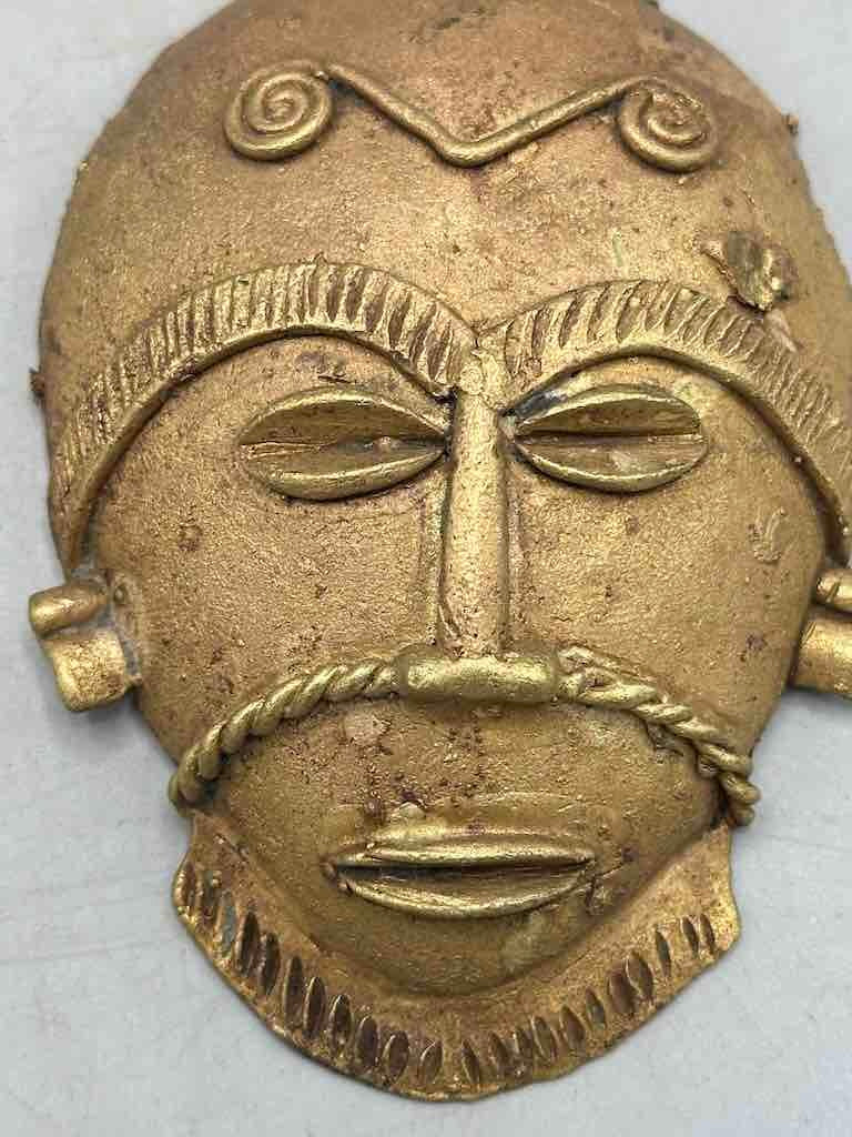 X-Large Heavy African Brass Bearded Mask Pendant - Ghana