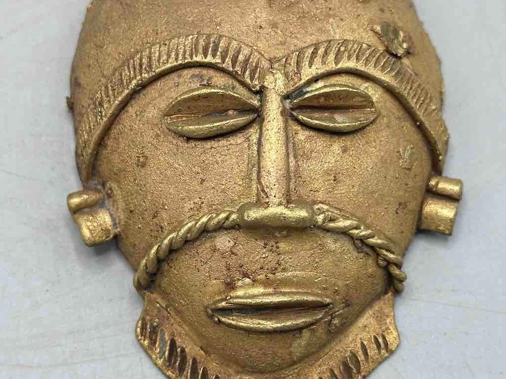 X-Large Heavy African Brass Bearded Mask Pendant - Ghana
