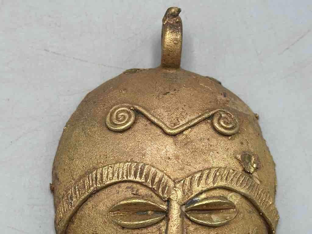 X-Large Heavy African Brass Bearded Mask Pendant - Ghana