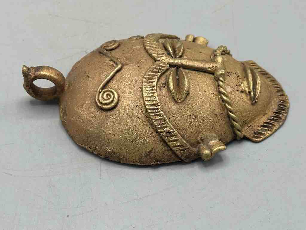 X-Large Heavy African Brass Bearded Mask Pendant - Ghana