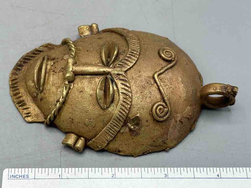 X-Large Heavy African Brass Bearded Mask Pendant - Ghana