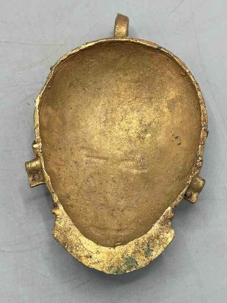 X-Large Heavy African Brass Bearded Mask Pendant - Ghana