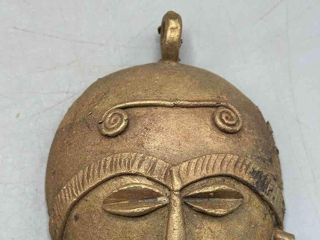 X-Large Heavy African Brass Bearded Mask Pendant - Ghana