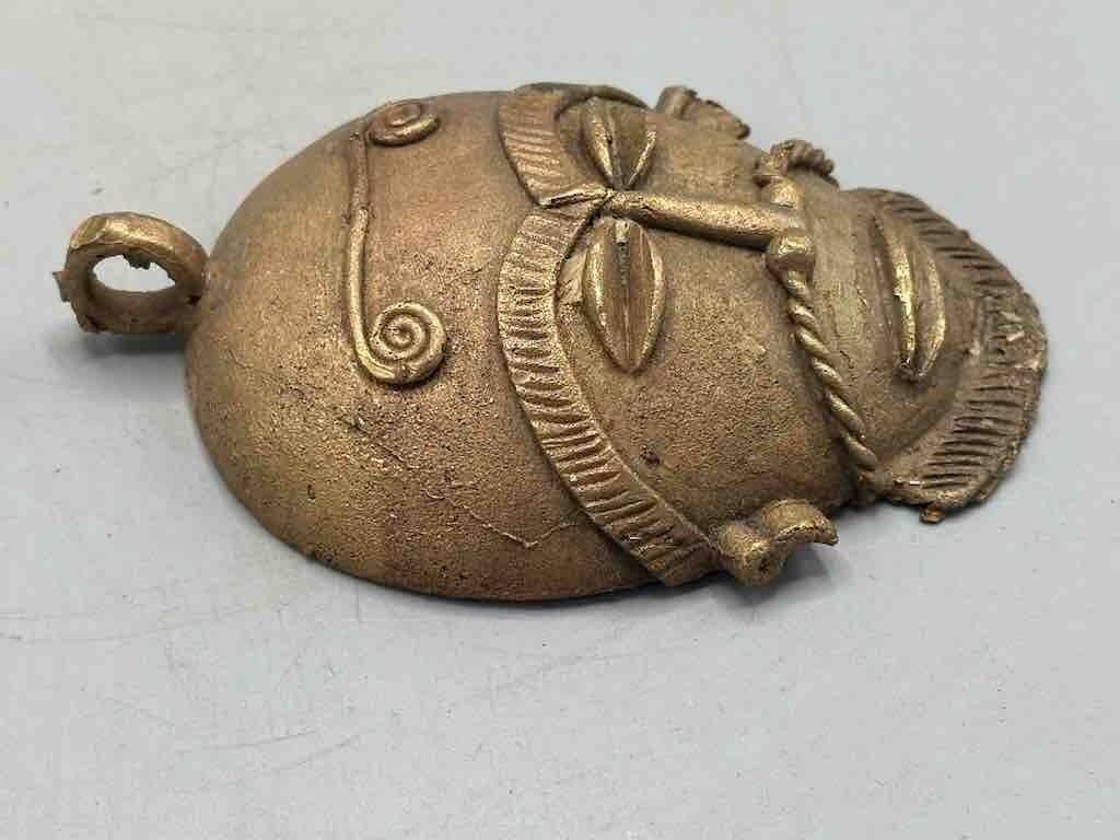 X-Large Heavy African Brass Bearded Mask Pendant - Ghana
