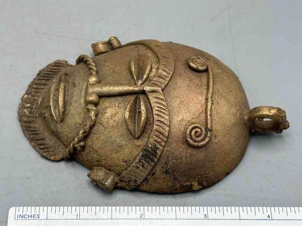 X-Large Heavy African Brass Bearded Mask Pendant - Ghana