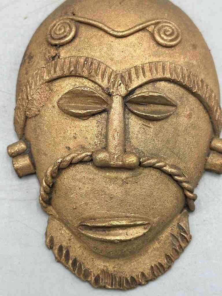 X-Large Heavy African Brass Bearded Mask Pendant - Ghana