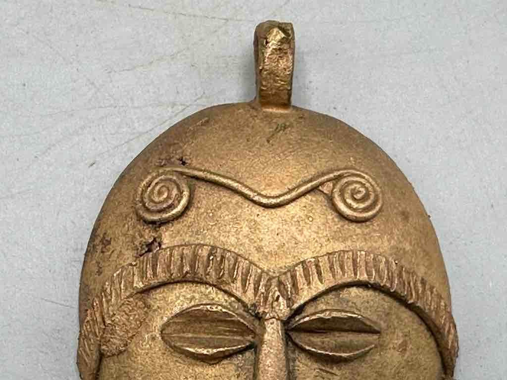 X-Large Heavy African Brass Bearded Mask Pendant - Ghana