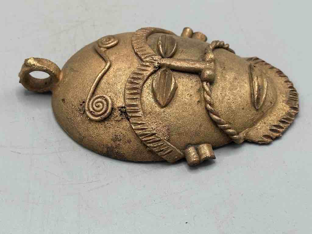 X-Large Heavy African Brass Bearded Mask Pendant - Ghana