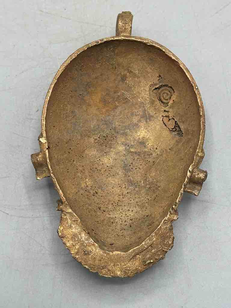 X-Large Heavy African Brass Bearded Mask Pendant - Ghana