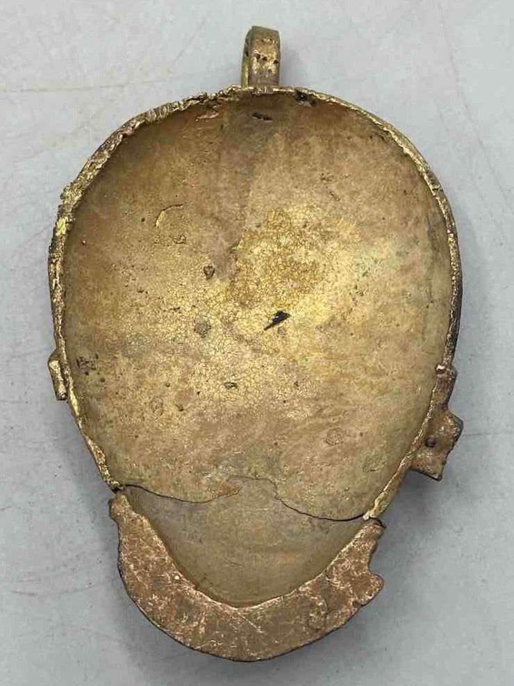 X-Large Heavy African Brass Bearded Mask Pendant - Ghana